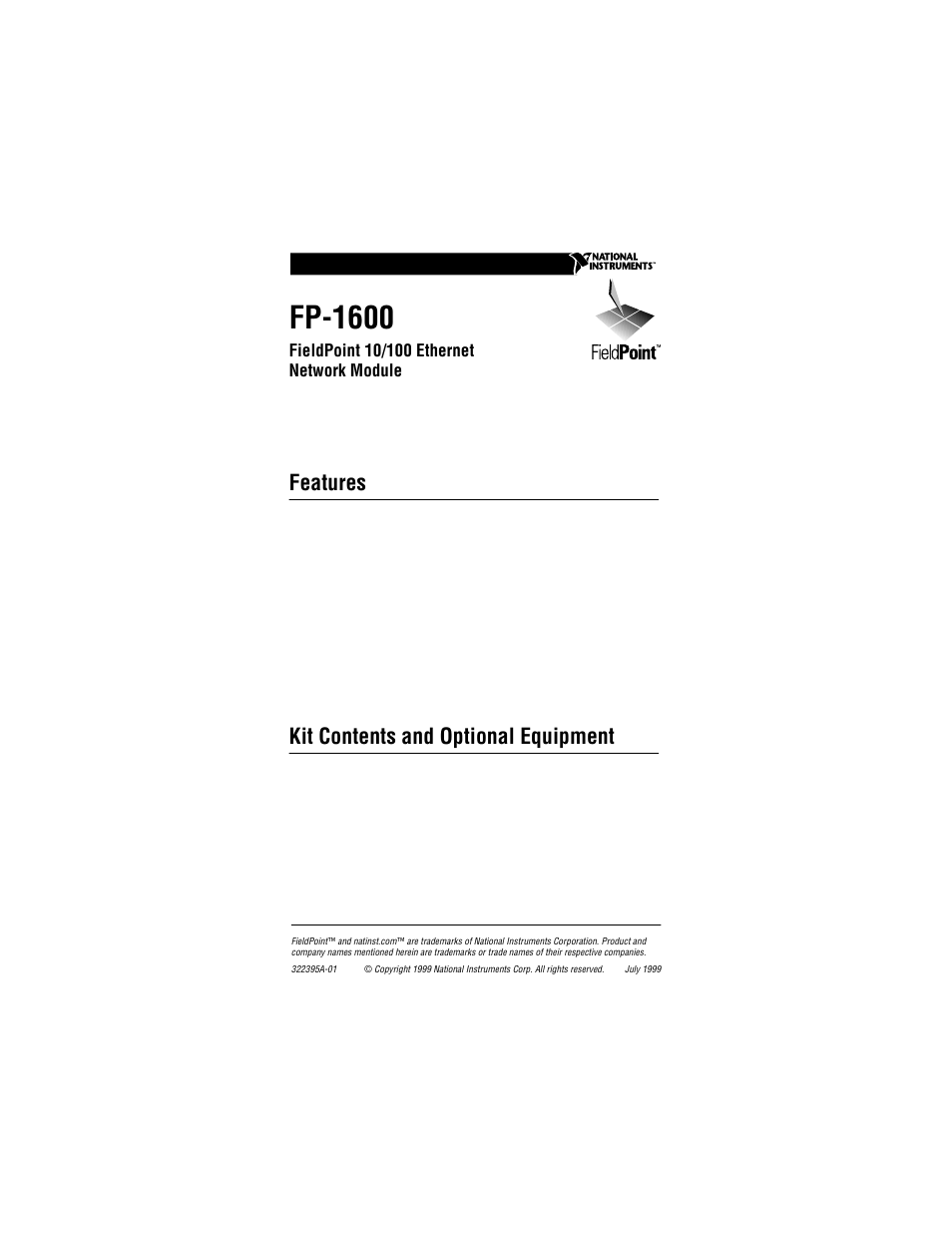 National Instruments FIELDPOINT FP-1600 User Manual | 8 pages
