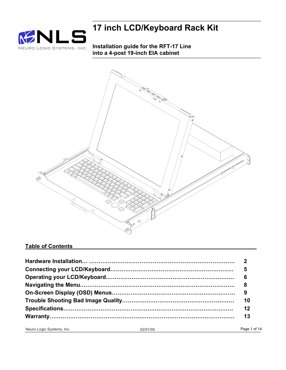 Neuro Logic Systems NLS 1U Server Console RFT-17 User Manual | 14 pages