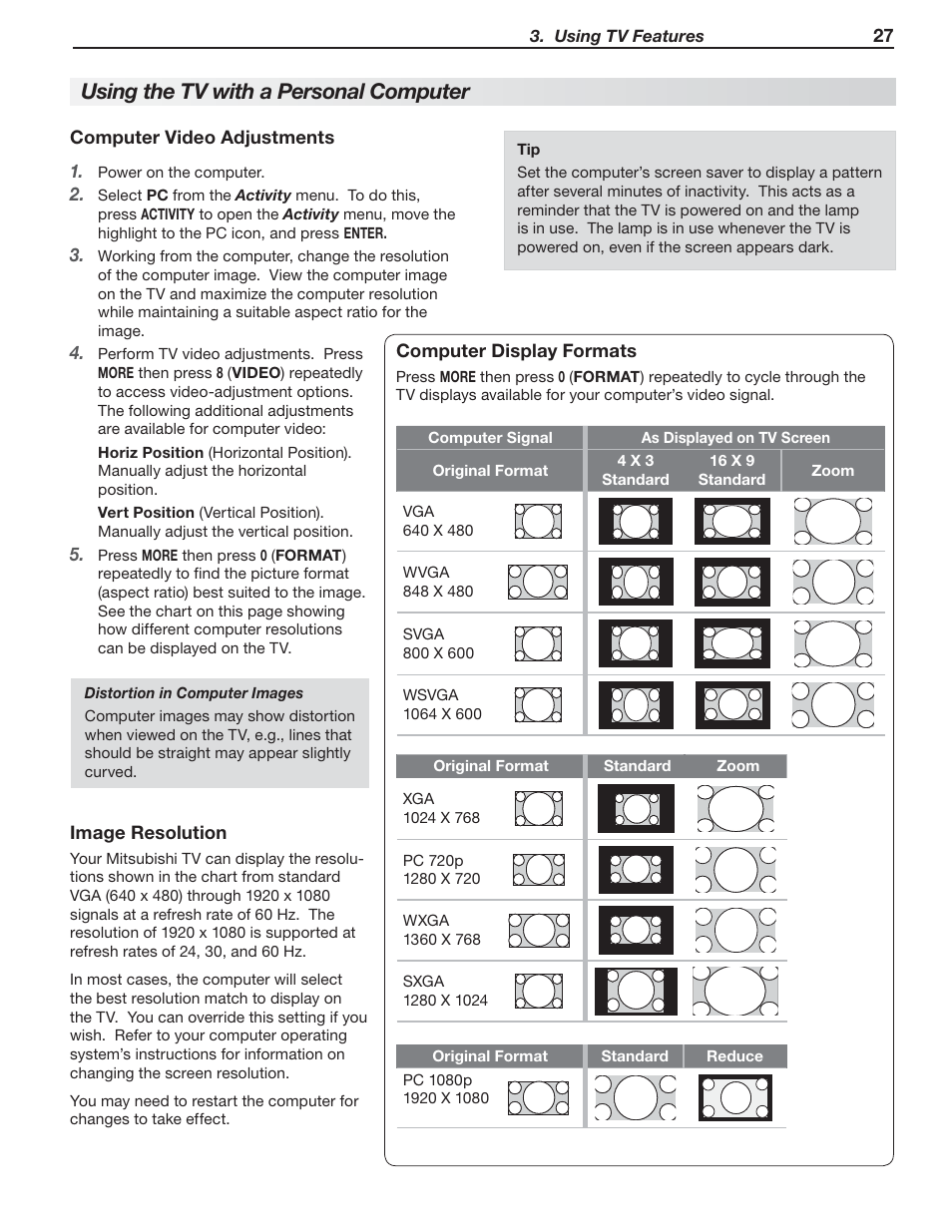 Using the tv with a personal computer | Nikon DLP 837 Series User Manual | Page 27 / 86