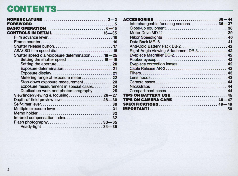 Nikon FM2 User Manual | Page 4 / 78