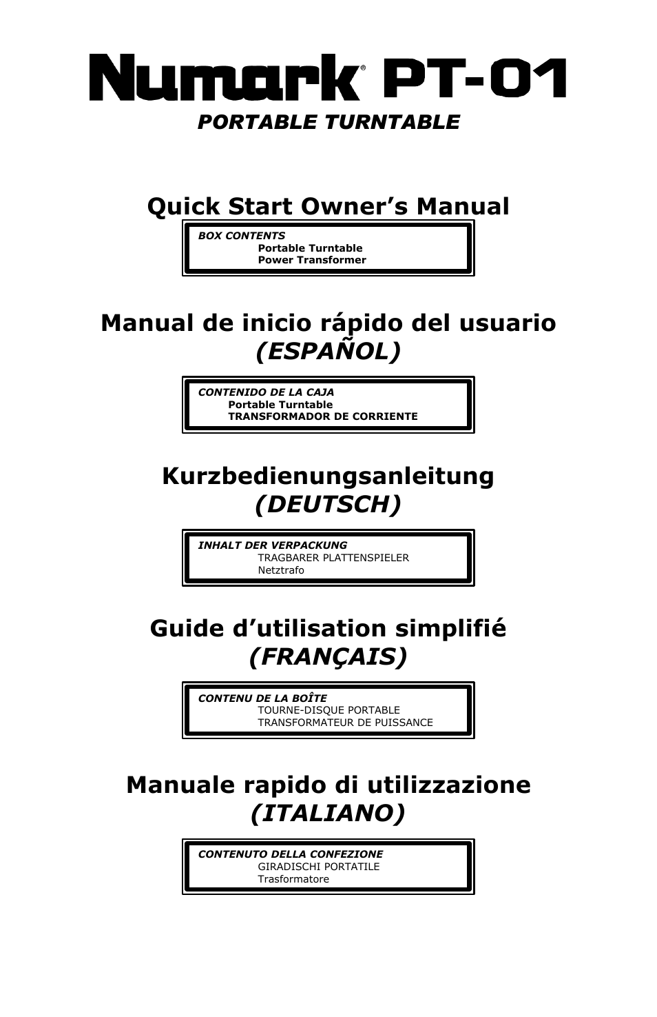 Numark Industries PT-01 User Manual | 11 pages