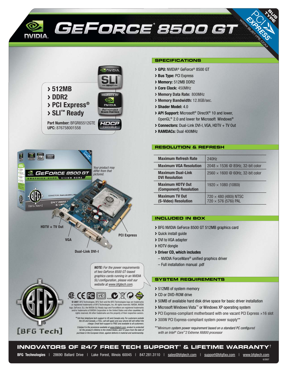 Nvidia GeForce 8500 GT User Manual | 1 page