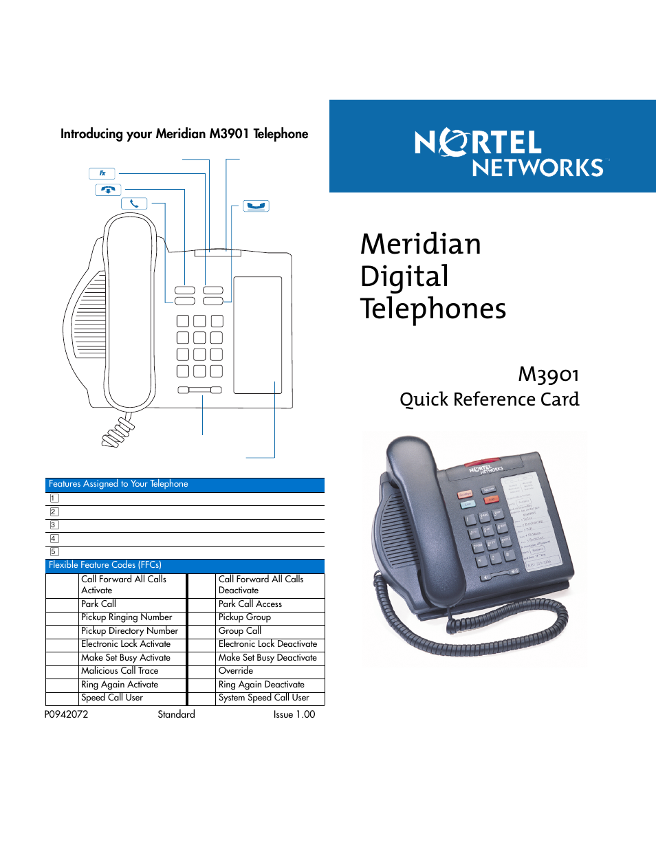 Nortel Networks Meridian M3901 User Manual | 2 pages