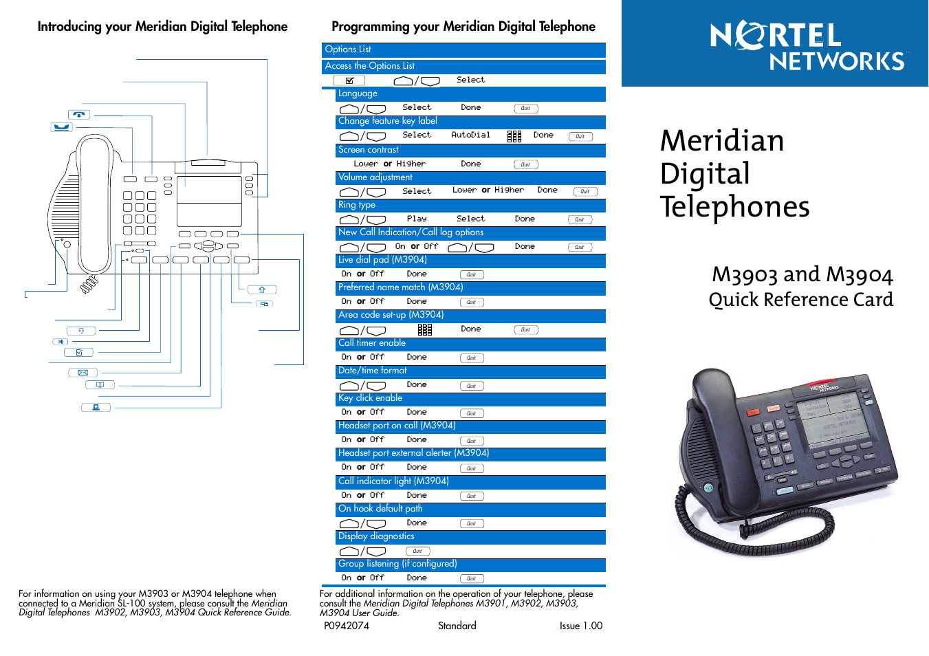 Nortel Networks Meridian M3903 User Manual | 2 pages