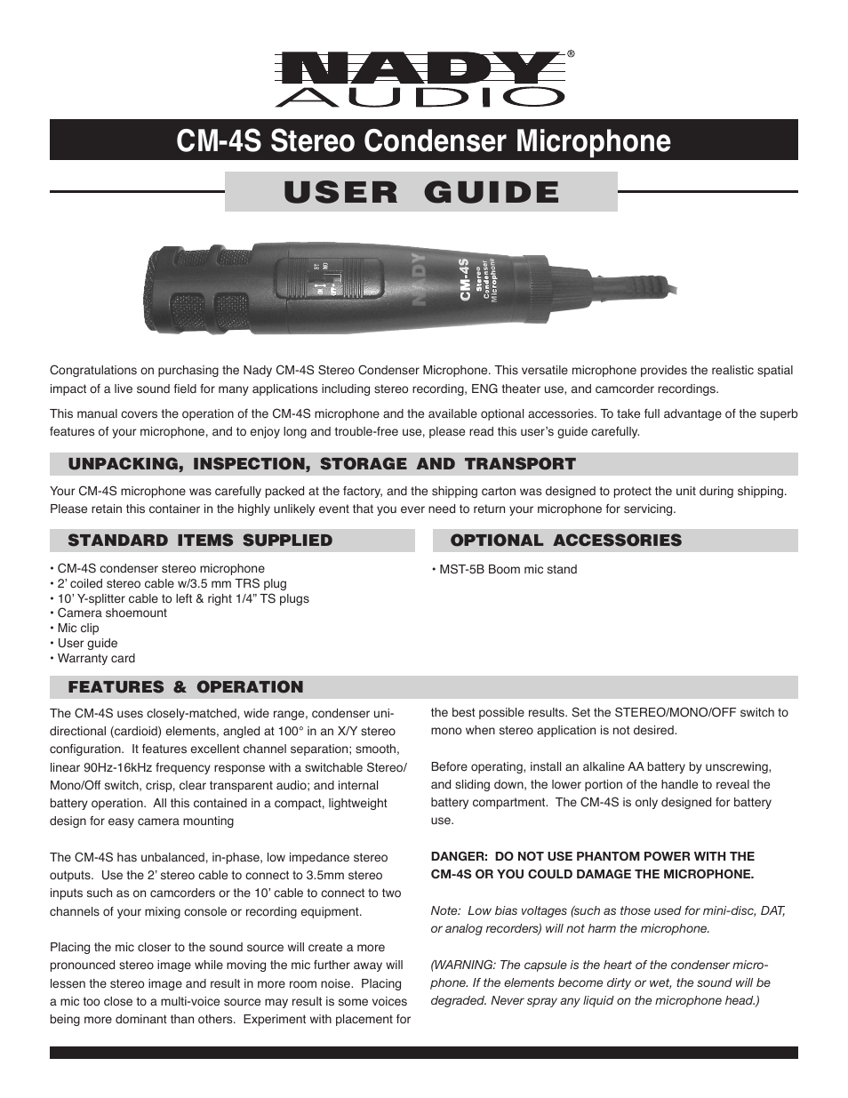 Nady Systems NADY AUDIO CM-4S User Manual | 2 pages