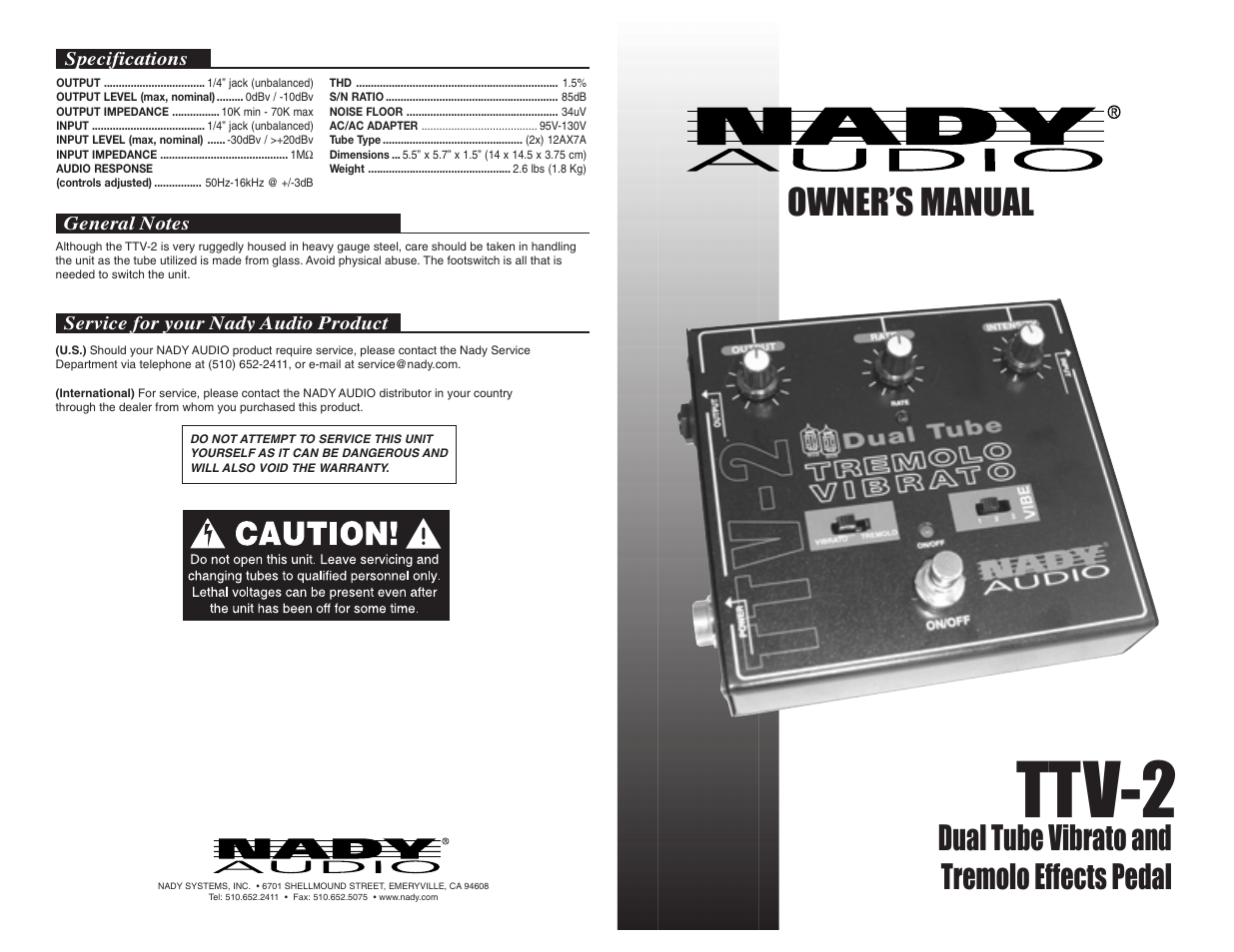 Nady Systems TTV-2 User Manual | 2 pages