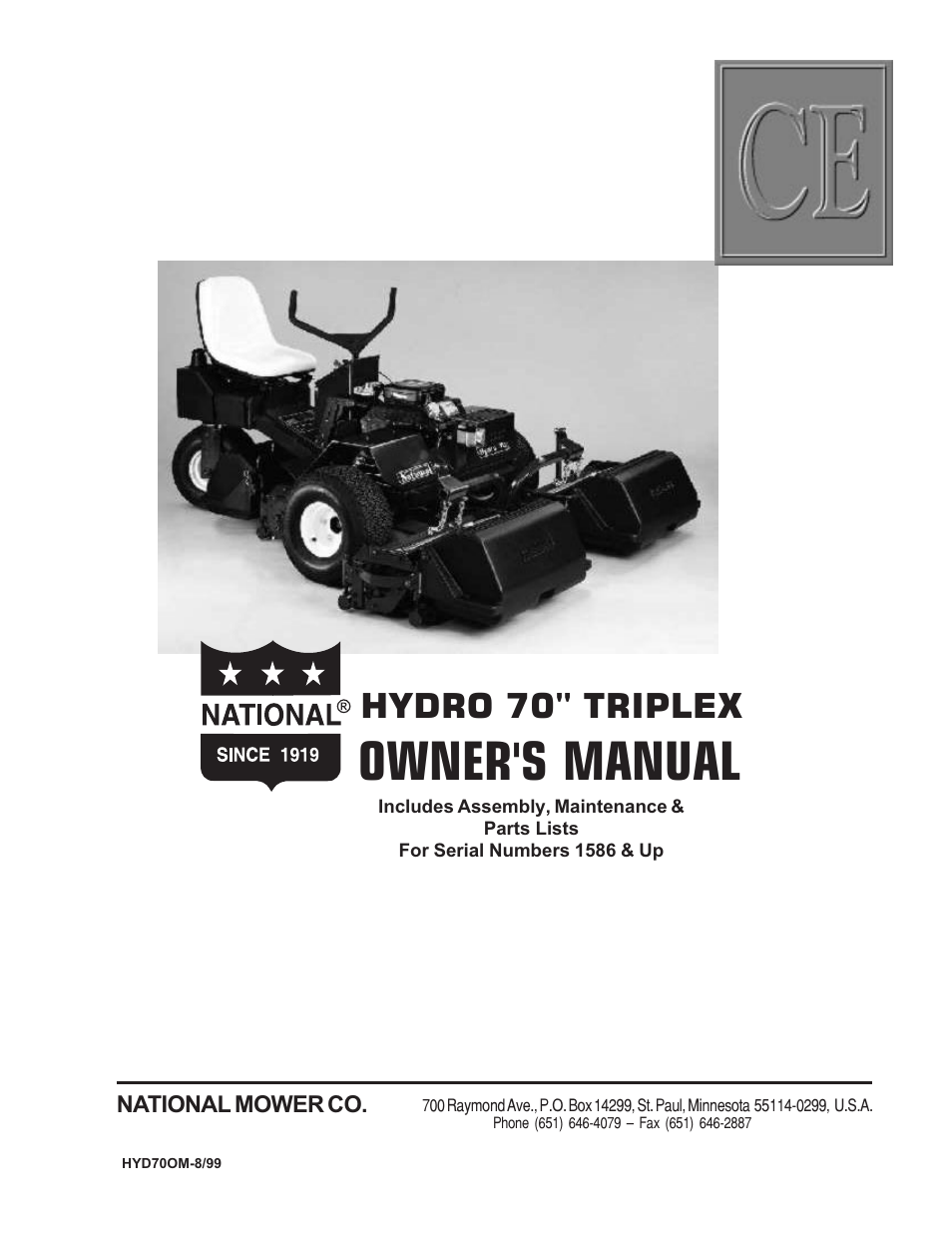 National Mower HYDRO HYD70OM-8/99 User Manual | 51 pages
