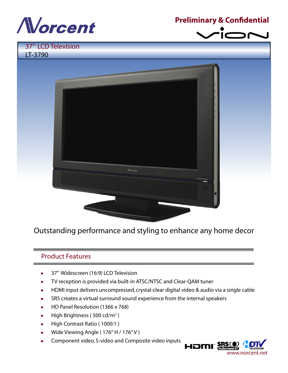 Norcent Technologies VION LT-3790 User Manual | 2 pages