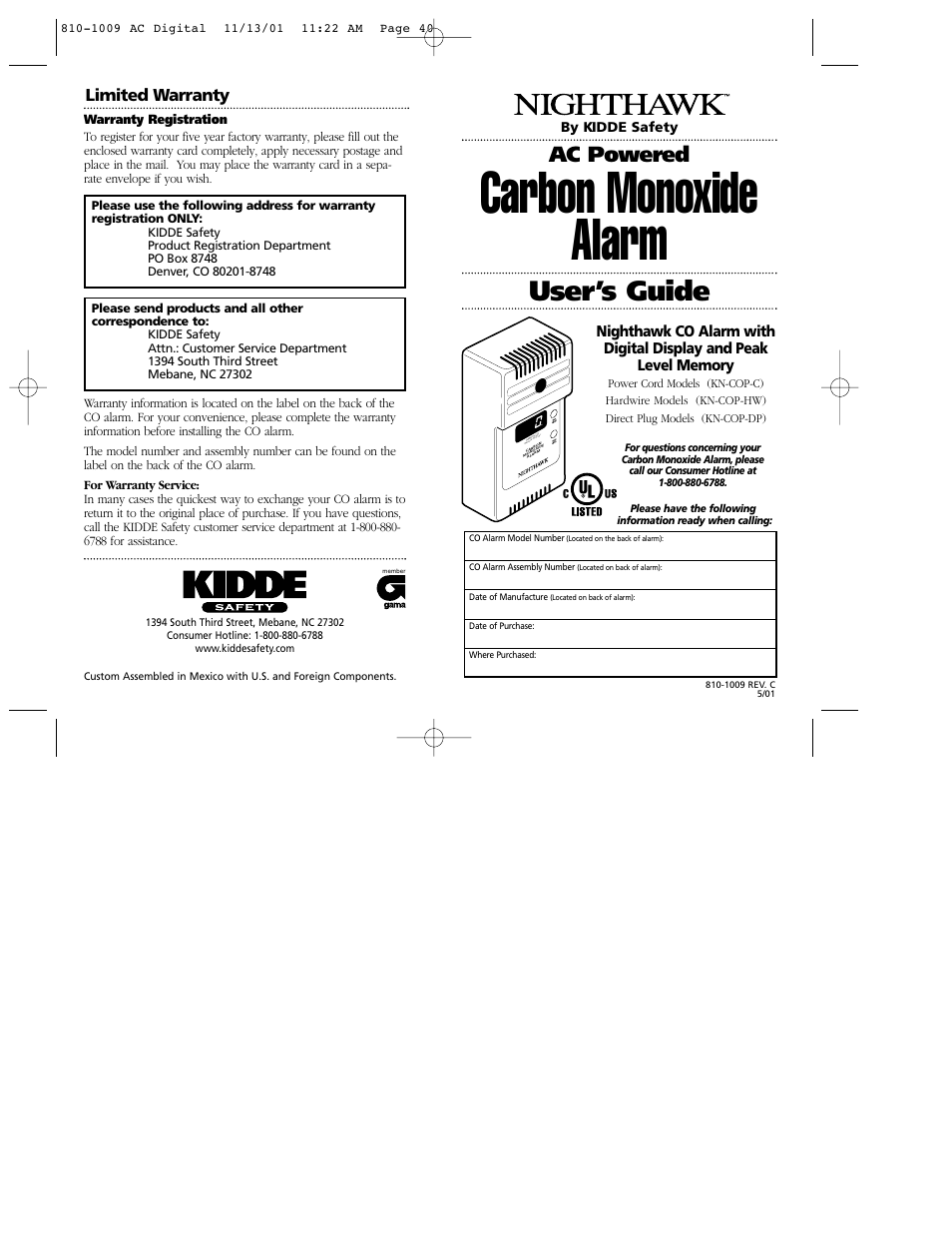 Nighthawk KN-COP-C User Manual | 20 pages
