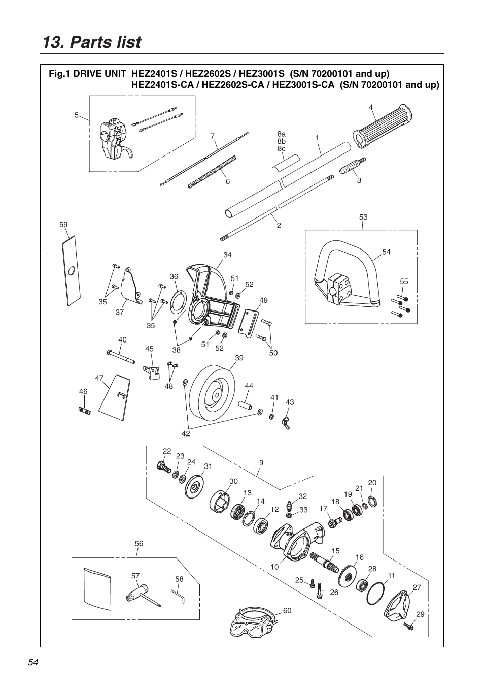 Parts list | RedMax HEZ3001S User Manual | Page 54 / 68
