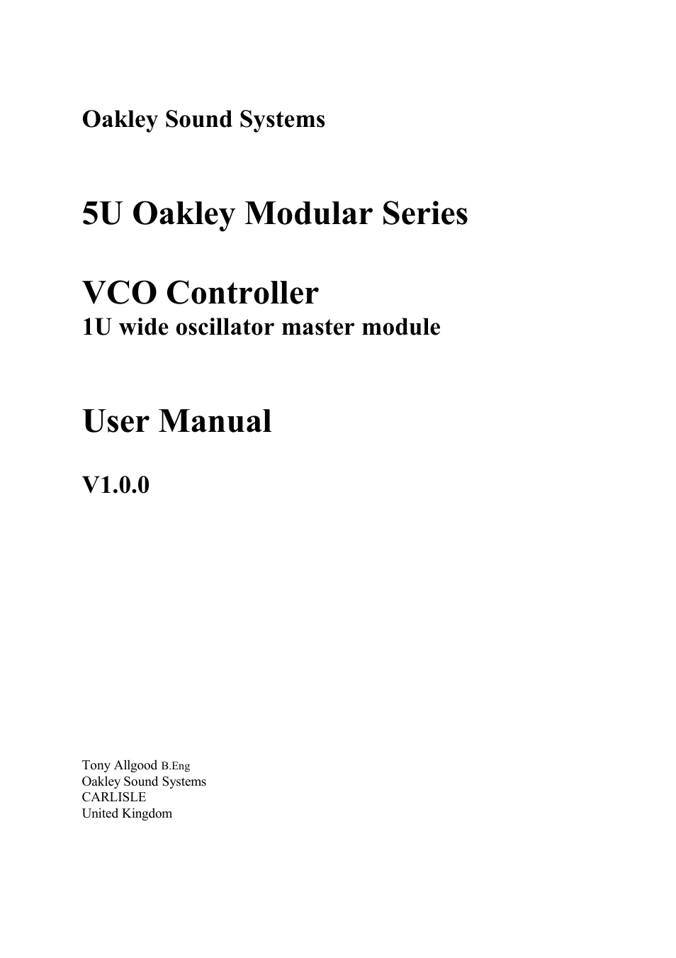 Oakley VCO 5U User Manual | 8 pages