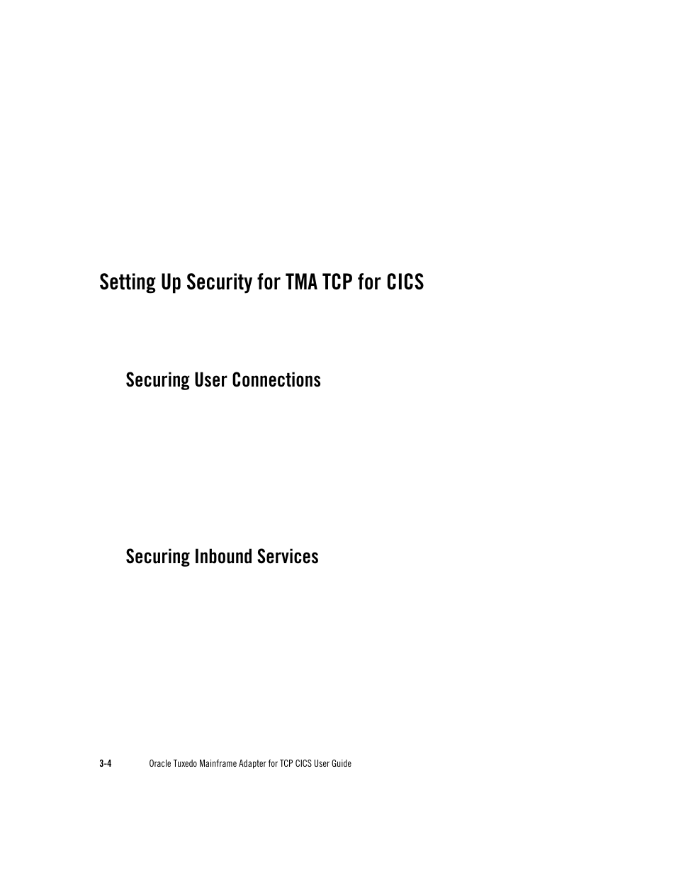 Setting up security for tma tcp for cics, Securing user connections, Securing inbound services | Oracle Audio Technologies Oracle Tuxedo User Manual | Page 32 / 112