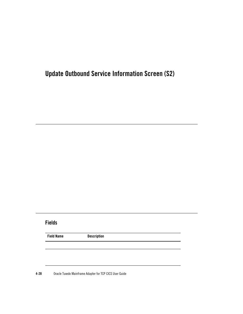 Update outbound service information screen (s2), Fields | Oracle Audio Technologies Oracle Tuxedo User Manual | Page 62 / 112