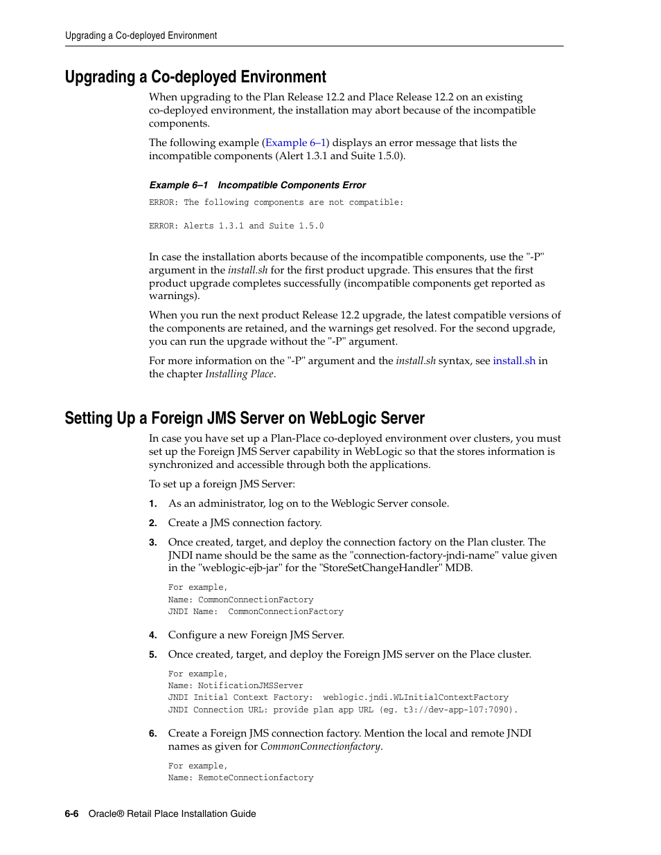 Upgrading a co-deployed environment, Setting up a foreign jms server on weblogic server | Oracle Audio Technologies Oracle Retail Place 12.2 User Manual | Page 60 / 68