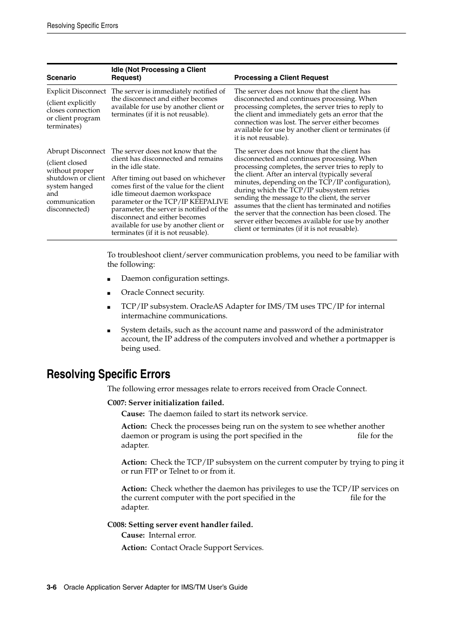 Resolving specific errors | Oracle Audio Technologies B31003-01 User Manual | Page 20 / 112