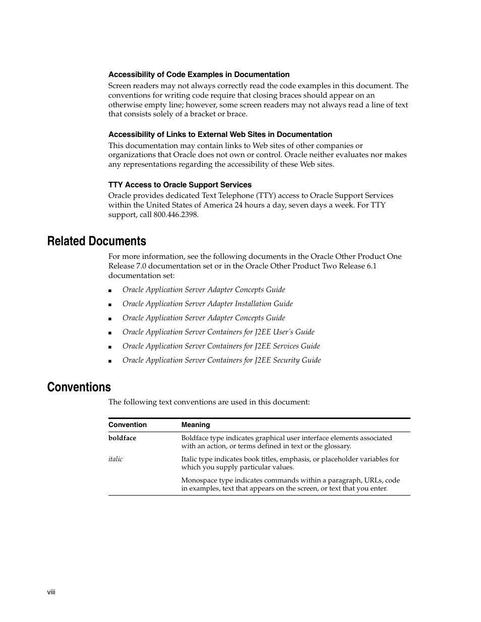 Related documents, Conventions | Oracle Audio Technologies B31003-01 User Manual | Page 8 / 112