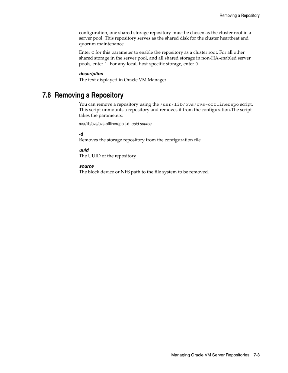 6 removing a repository, Removing a repository | Oracle Audio Technologies E10898-02 User Manual | Page 53 / 112