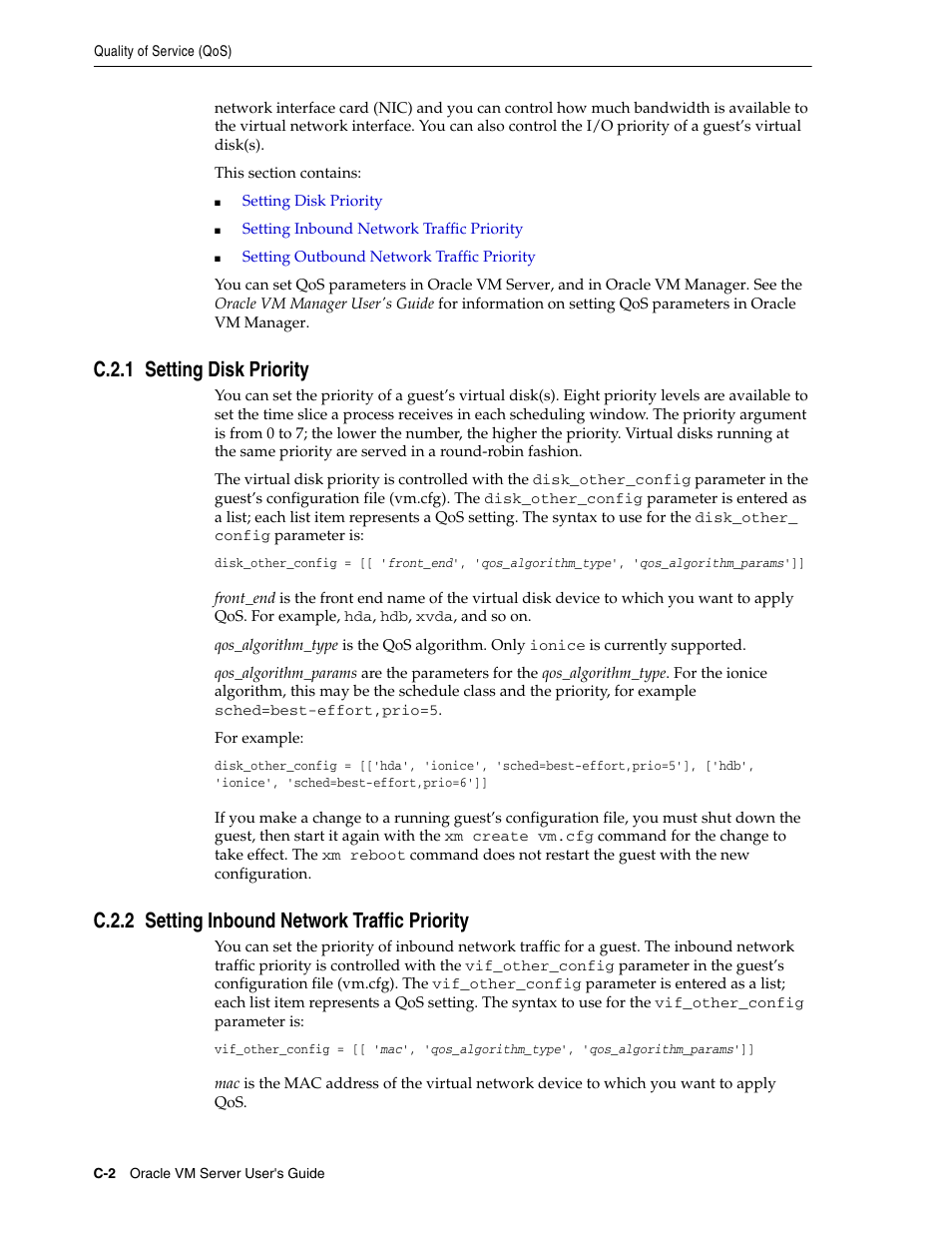 C.2.1 setting disk priority, C.2.2 setting inbound network traffic priority, C.2.1 | Setting dis, C.2.2, Setting inbound network | Oracle Audio Technologies E10898-02 User Manual | Page 90 / 112