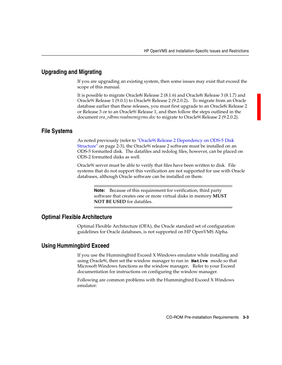 Upgrading and migrating, File systems, Optimal flexible architecture | Using hummingbird exceed | Oracle Audio Technologies ORACLE9I B10508-01 User Manual | Page 47 / 186