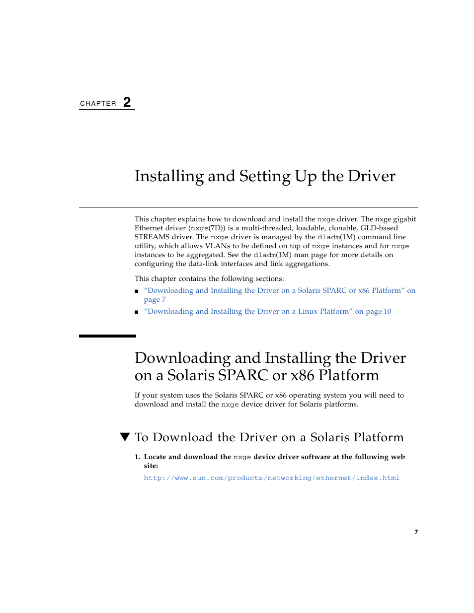 Installing and setting up the driver, To download the driver on a solaris platform | Oracle Audio Technologies Sun Oracle SunDual 10GbE XFP User Manual | Page 17 / 86