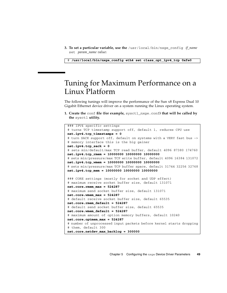 Tuning for maximum performance on a linux platform | Oracle Audio Technologies Sun Oracle SunDual 10GbE XFP User Manual | Page 59 / 86
