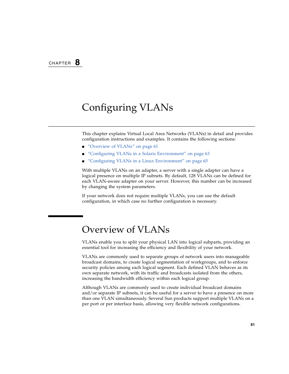 Configuring vlans, Overview of vlans | Oracle Audio Technologies Sun Oracle SunDual 10GbE XFP User Manual | Page 71 / 86