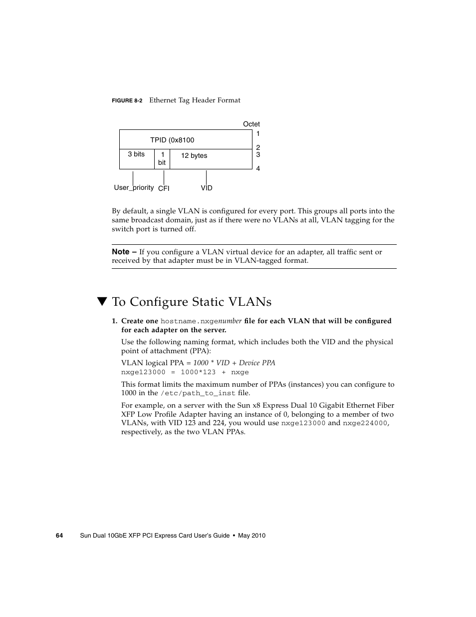 To configure static vlans | Oracle Audio Technologies Sun Oracle SunDual 10GbE XFP User Manual | Page 74 / 86