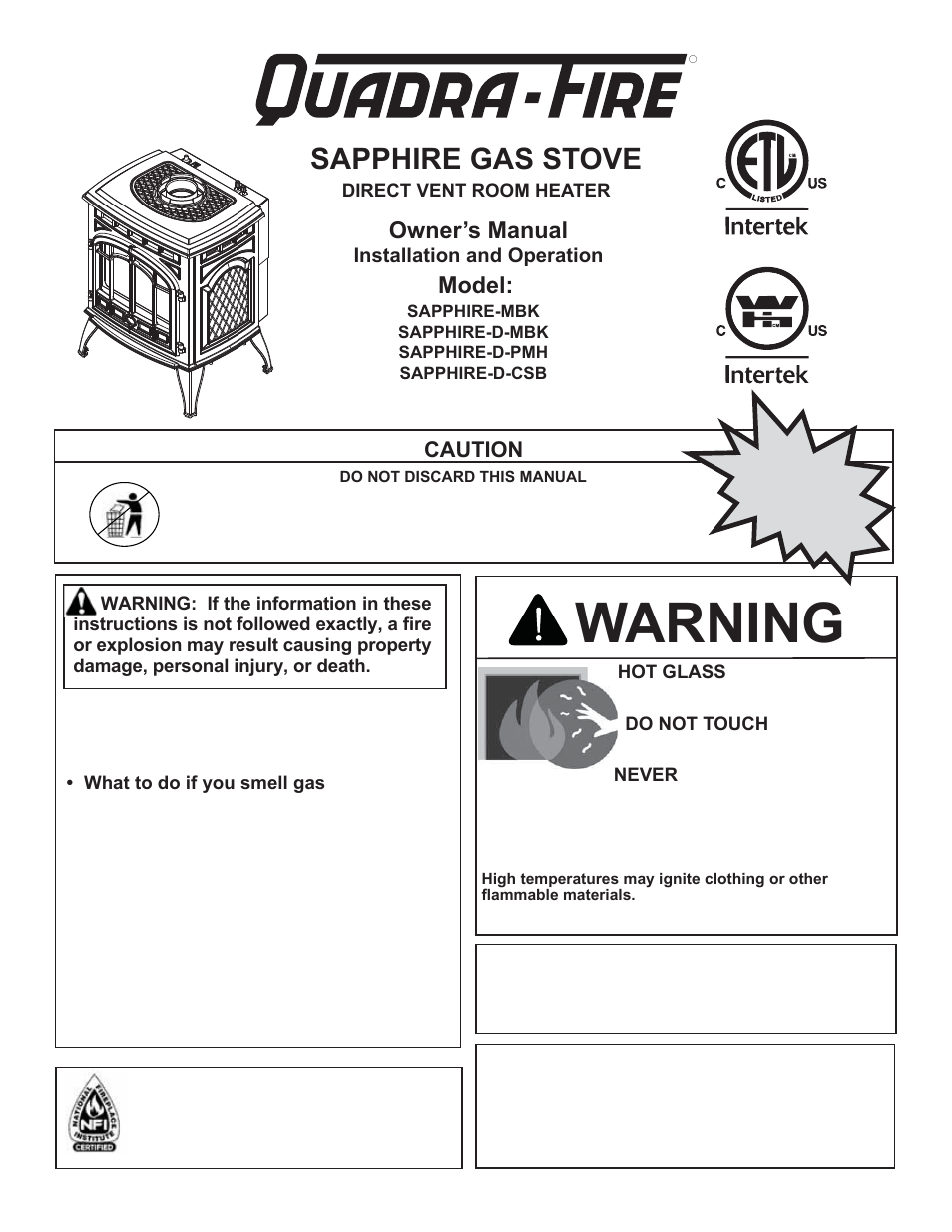Quadra-Fire SAPPHIRE-D-CSB User Manual | 52 pages