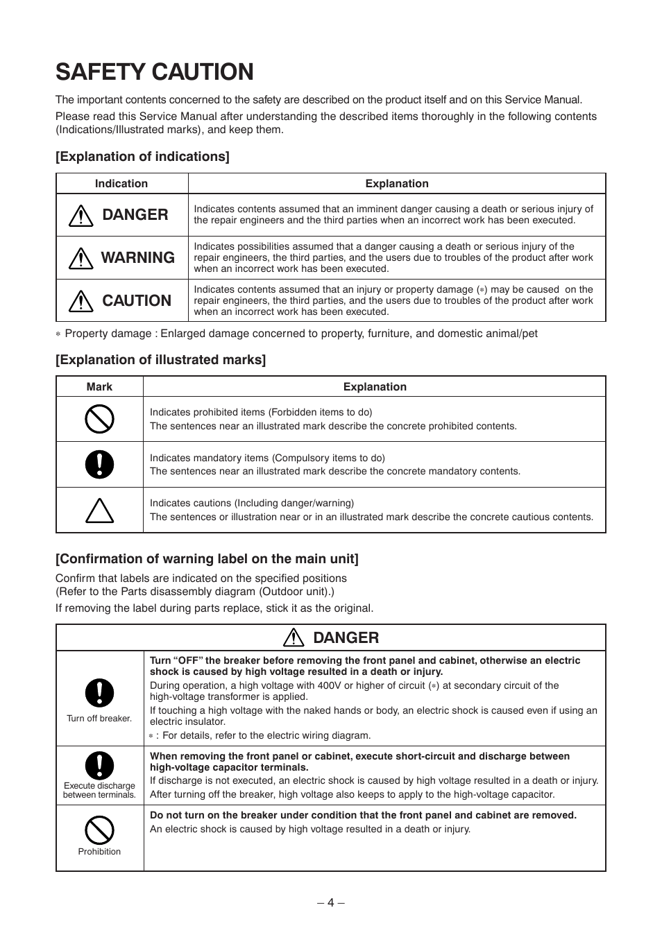 Safety caution, Danger warning caution, Danger | Toshiba CARRIER RAV-SP300AT2-UL User Manual | Page 4 / 116