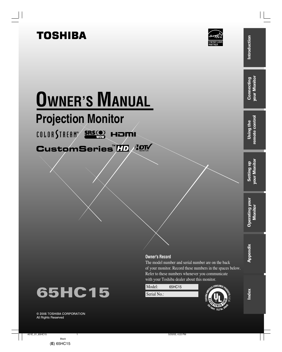 Toshiba 65HC15 User Manual | 52 pages