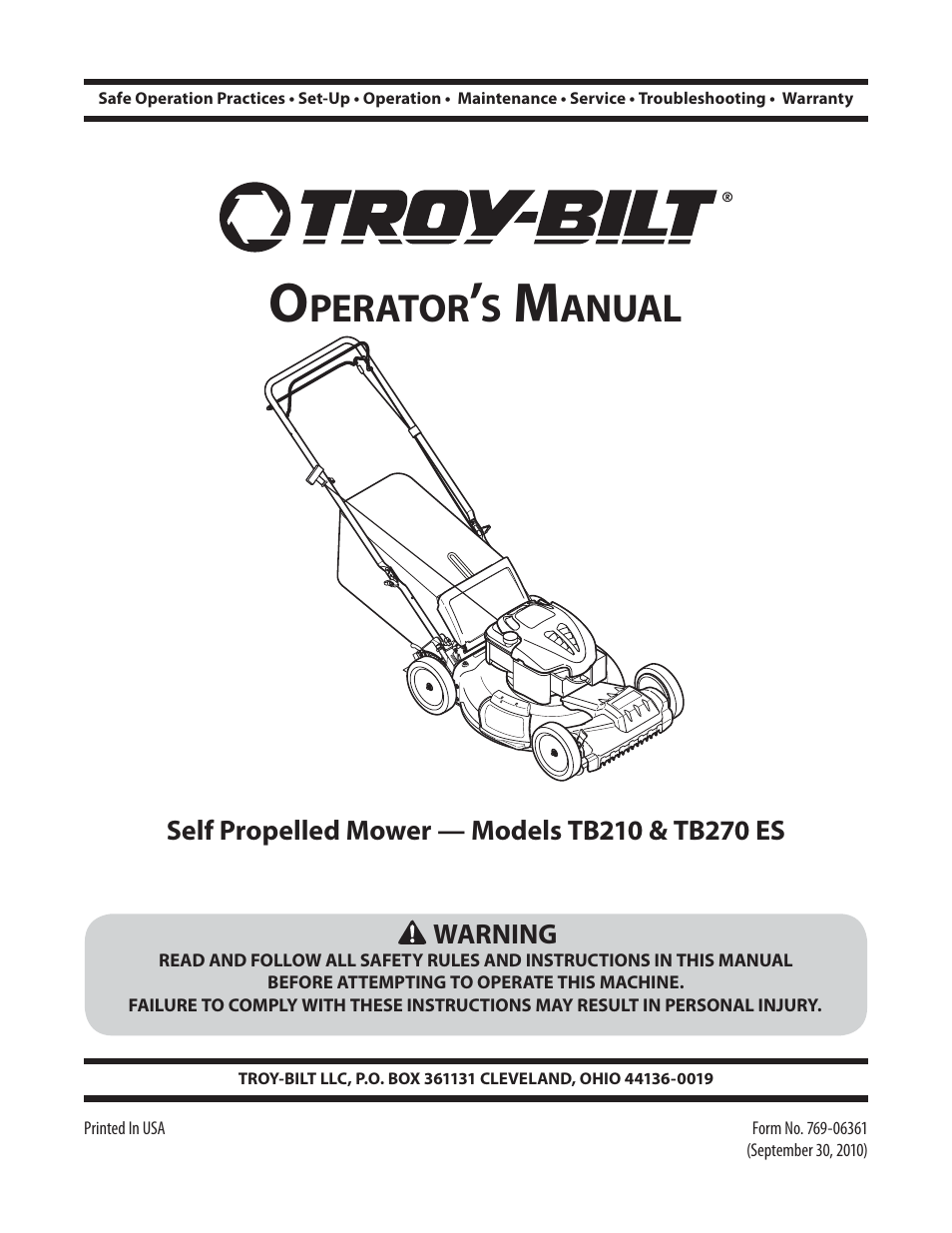 Troy-Bilt TB210 User Manual | 48 pages