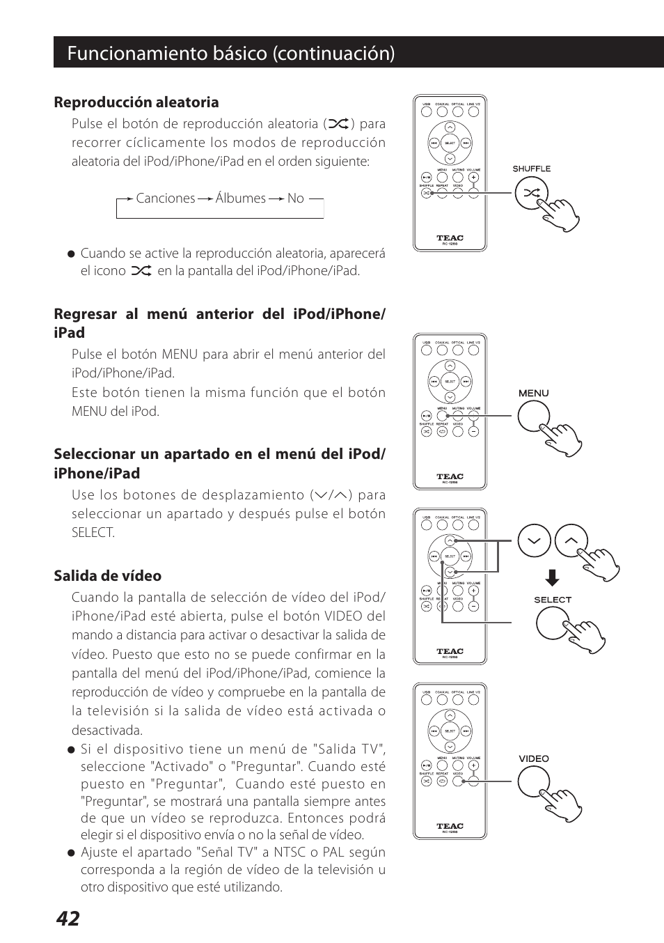 Funcionamiento básico (continuación) | Teac DS-H01DIGITAL DOCKING STATION 3D0806920B User Manual | Page 42 / 48