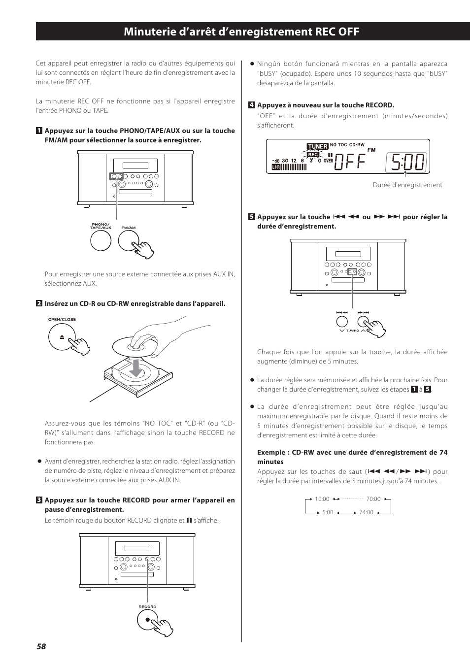 Minuterie d’arrêt d’enregistrement rec off | Teac GF-550 User Manual | Page 58 / 96