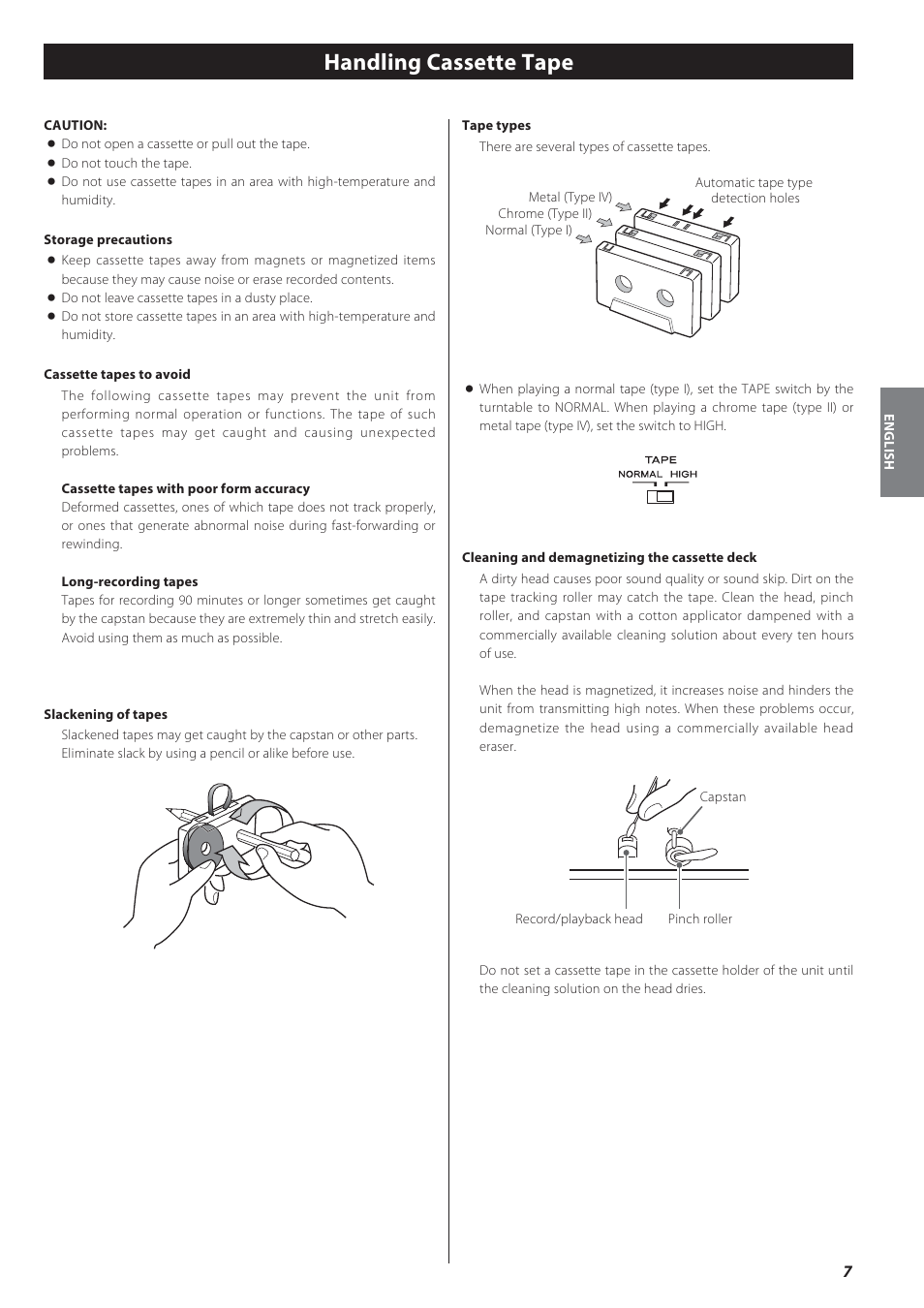 Handling cassette tape | Teac GF-550 User Manual | Page 7 / 96