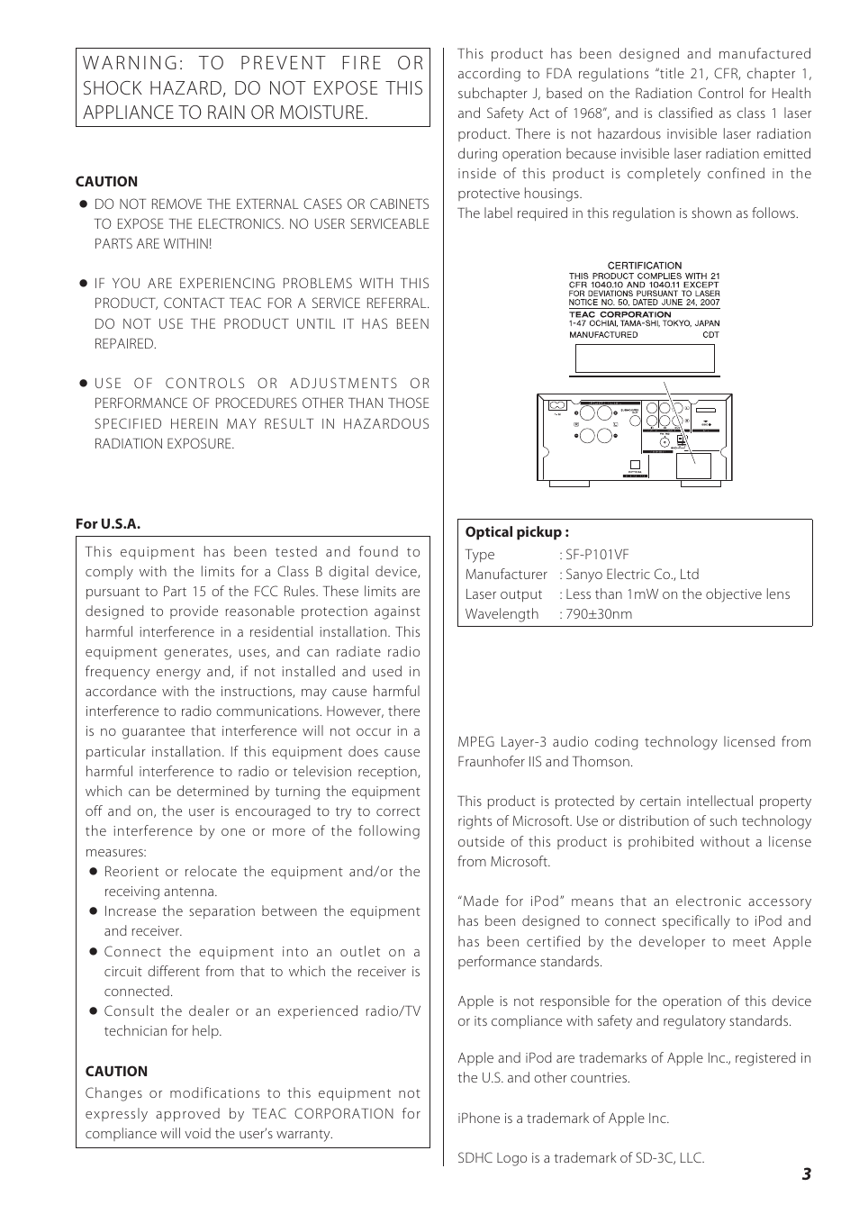 Teac CD Receiver CR-H238i User Manual | Page 3 / 118