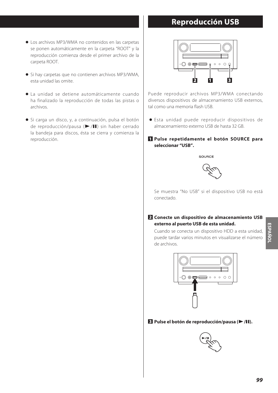 Reproducción usb | Teac CD Receiver CR-H238i User Manual | Page 99 / 118