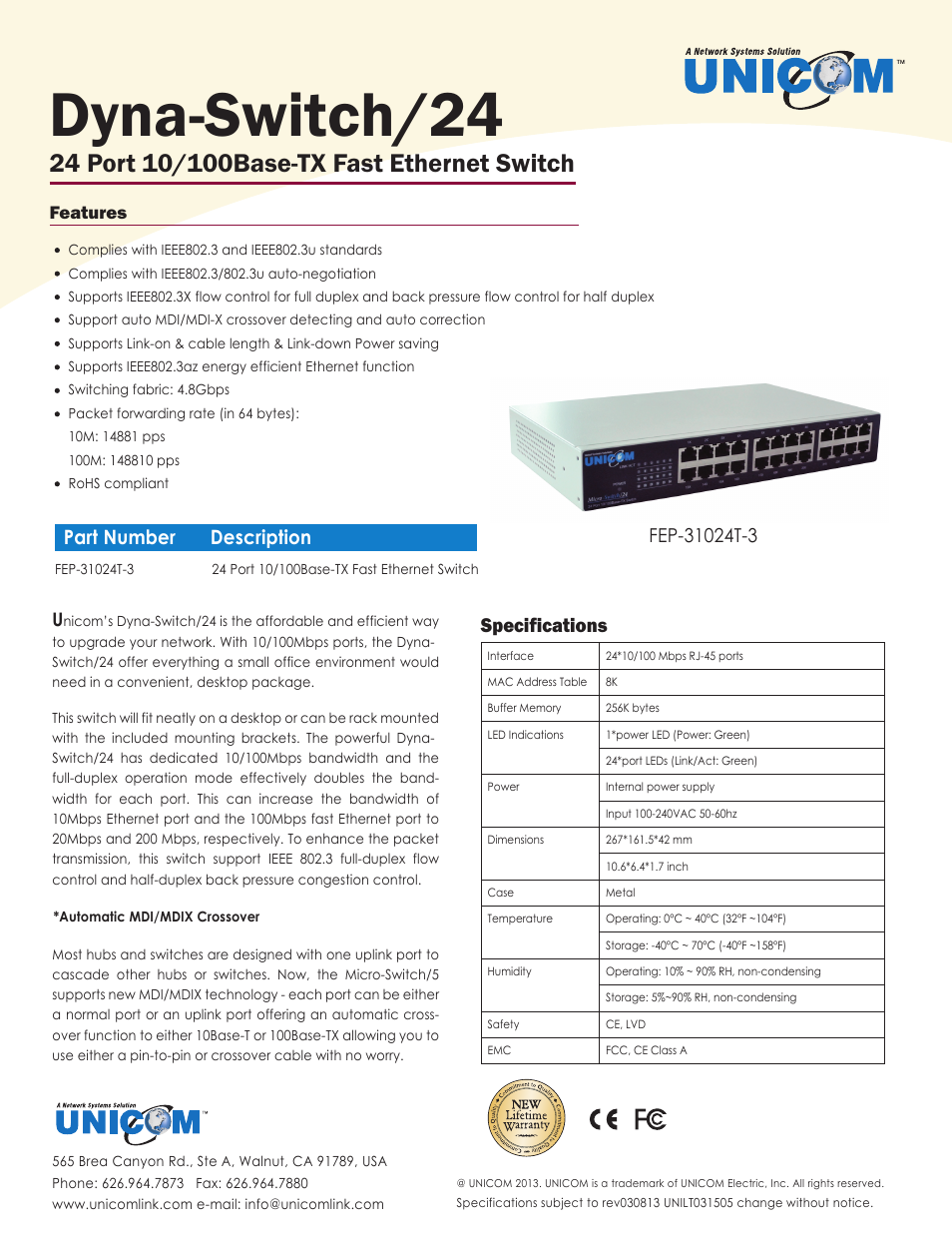 UNICOM Electric 24 User Manual | 1 page