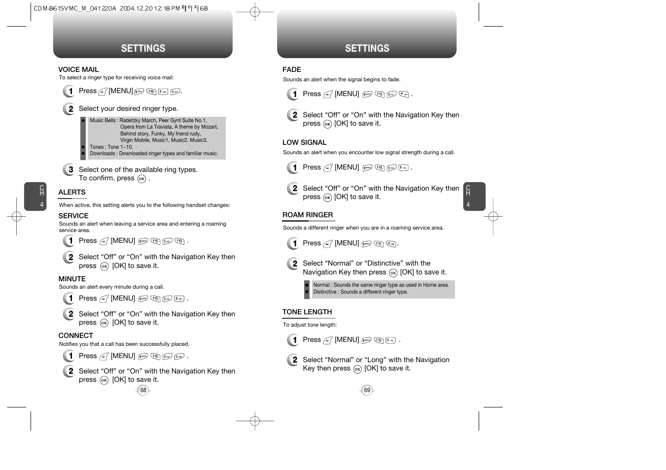 Settings | UTStarcom CDM-8615 User Manual | Page 36 / 66