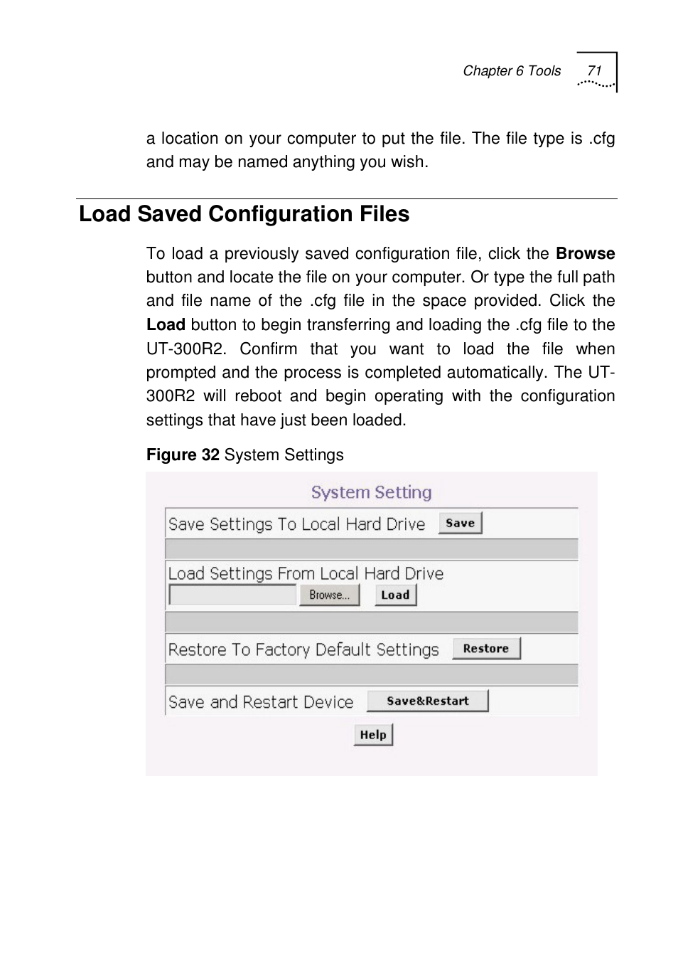 Load saved configuration files | UTStarcom UT-300R2 User Manual | Page 73 / 85