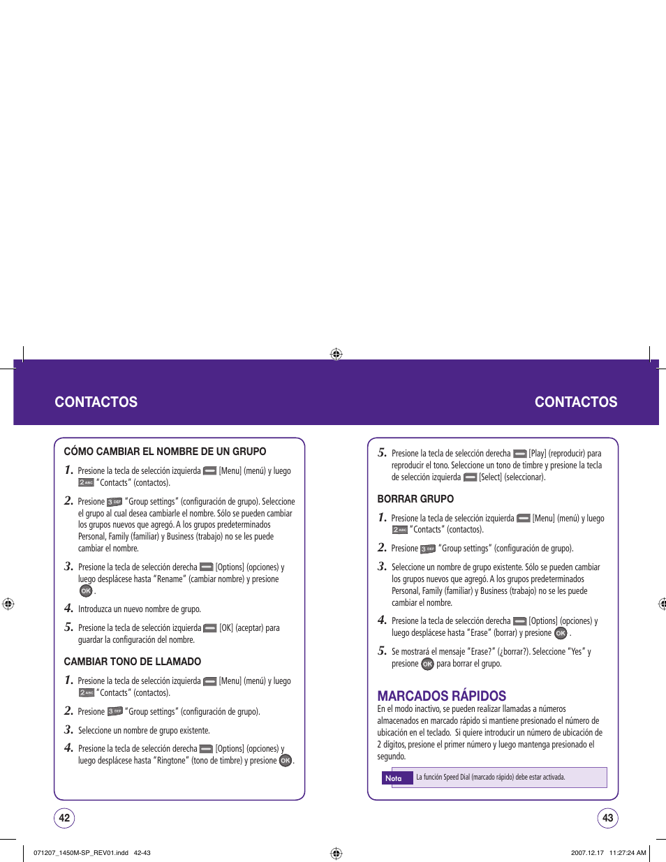 Contactos, Marcados rápidos | UTStarcom CDM1450 User Manual | Page 102 / 166
