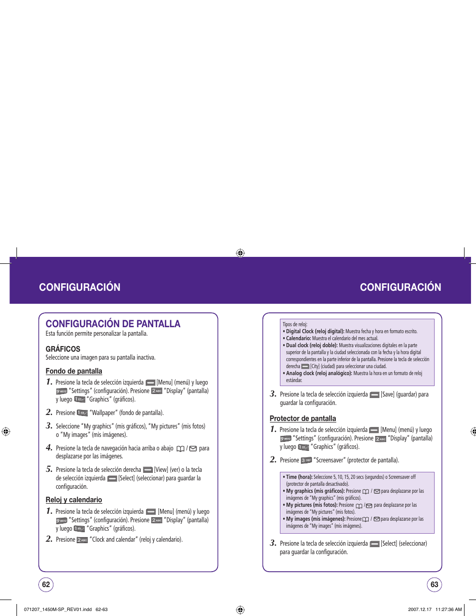 Configuración configuración, Configuración de pantalla | UTStarcom CDM1450 User Manual | Page 112 / 166