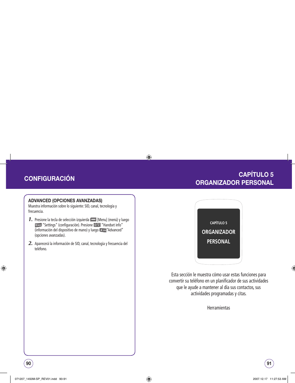Configuración capítulo 5 organizador personal | UTStarcom CDM1450 User Manual | Page 126 / 166