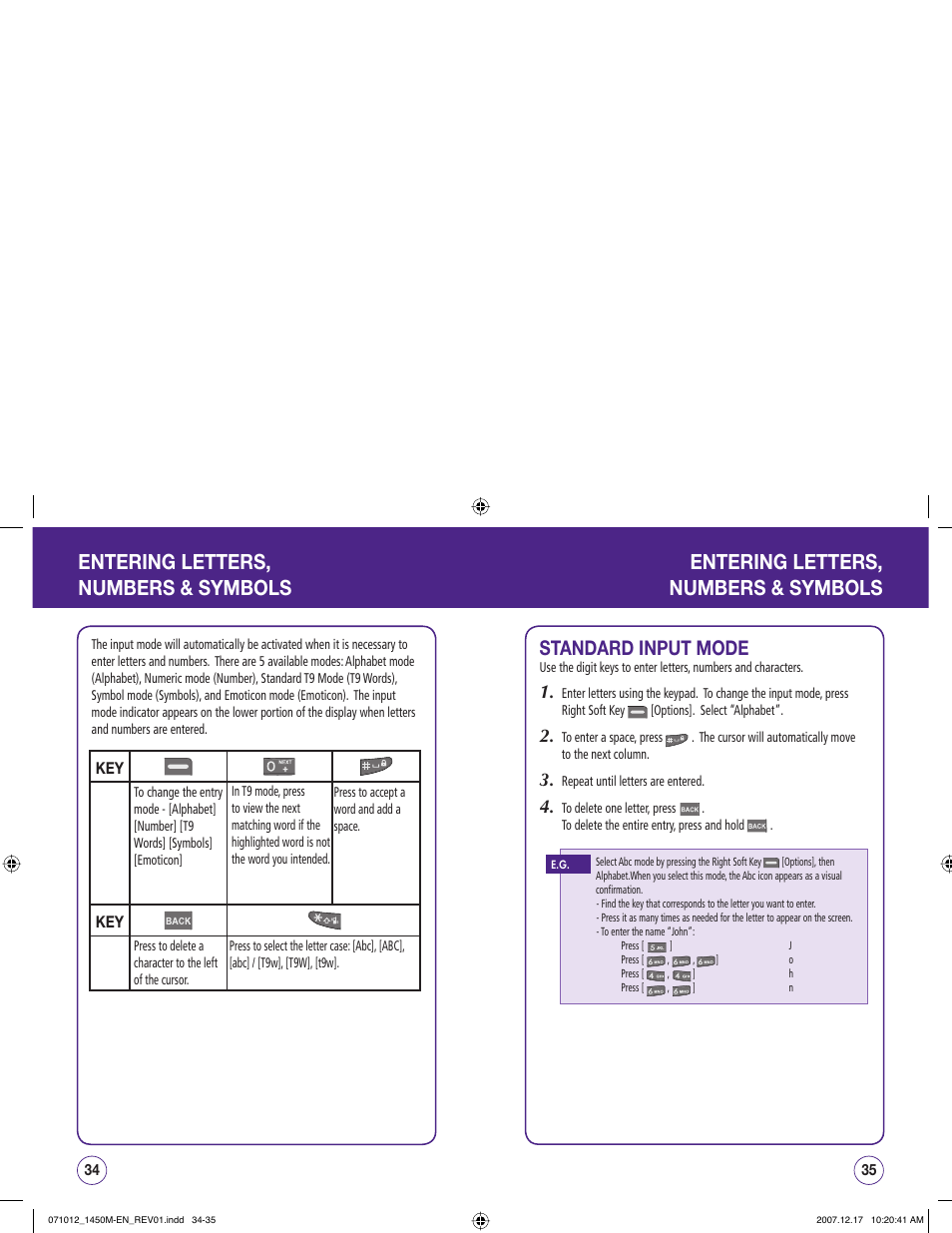 Standard input mode | UTStarcom CDM1450 User Manual | Page 18 / 166