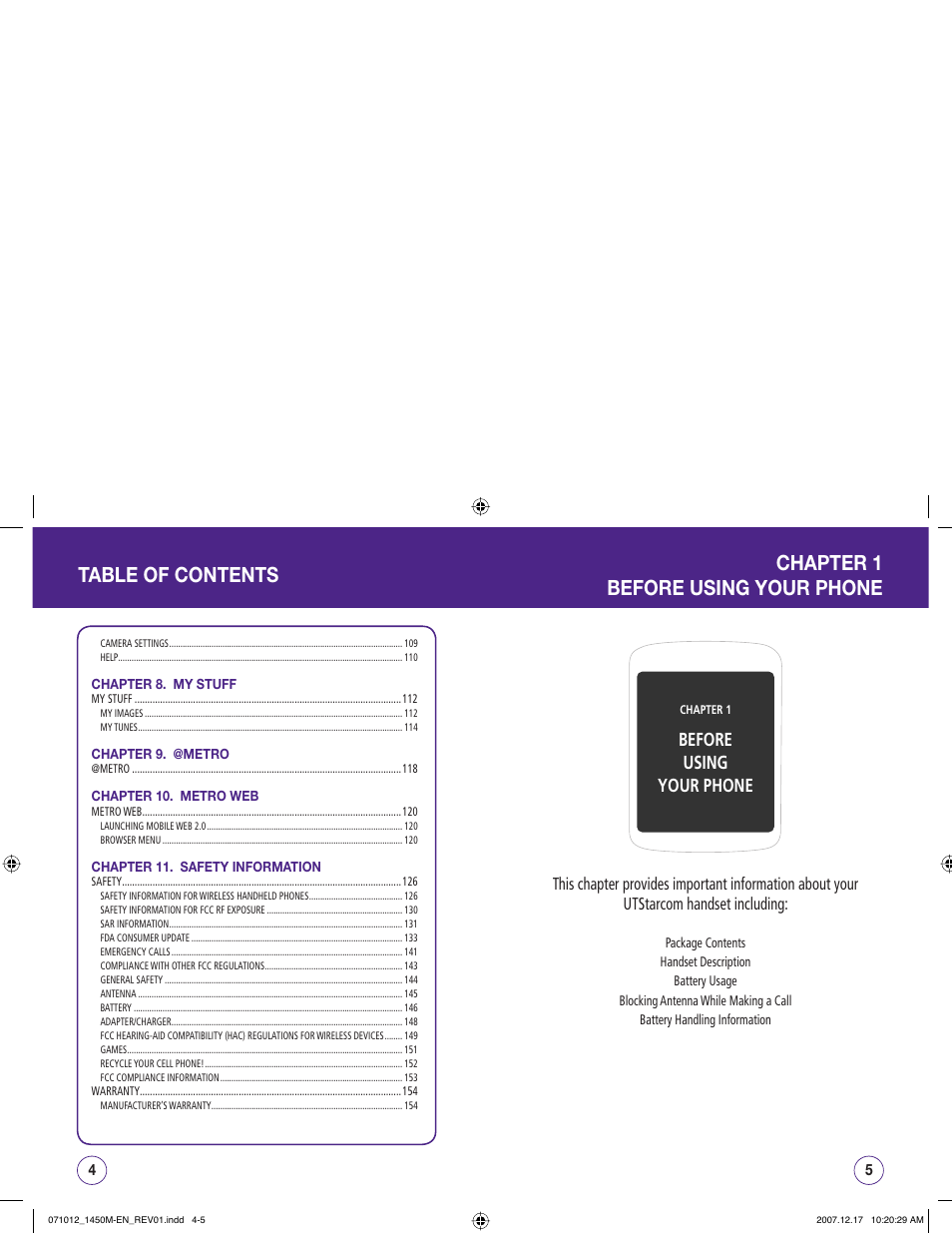 Before using your phone | UTStarcom CDM1450 User Manual | Page 3 / 166