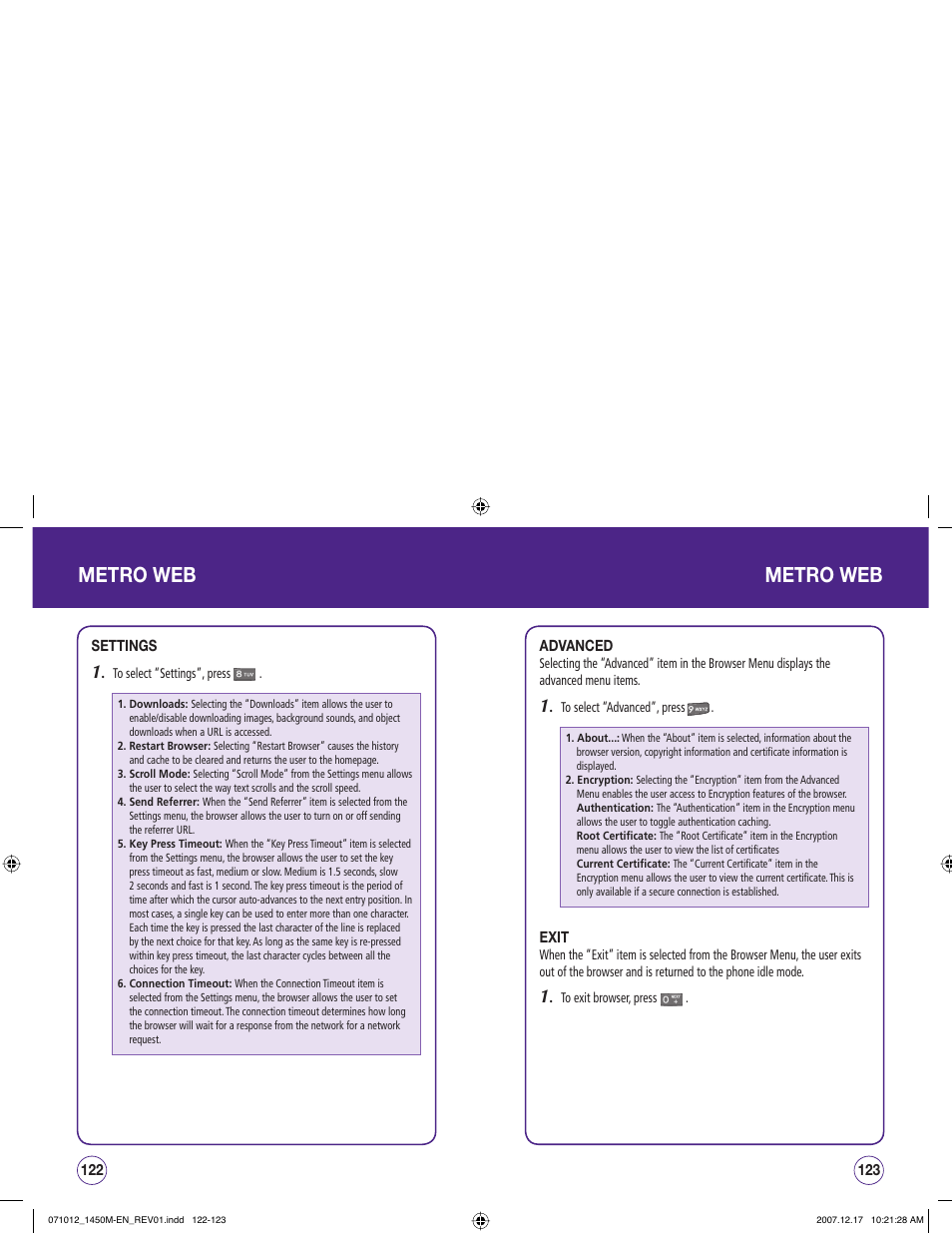 Metro web | UTStarcom CDM1450 User Manual | Page 62 / 166