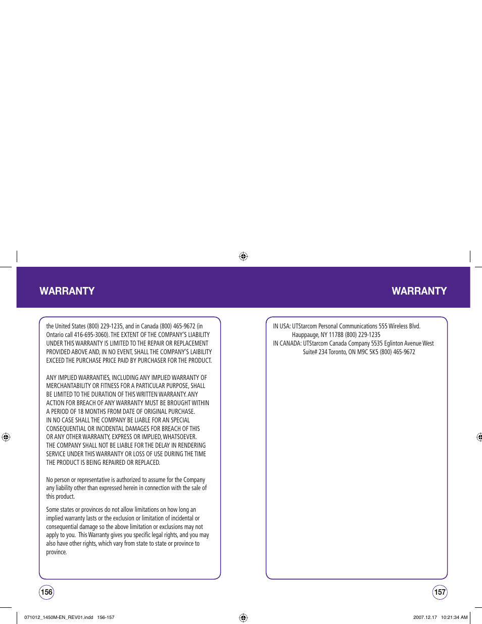 Warranty | UTStarcom CDM1450 User Manual | Page 79 / 166