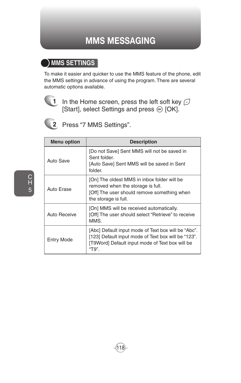 Mms messaging, Use mms client, Start mms client | Mms settings | UTStarcom PN-820 User Manual | Page 120 / 282