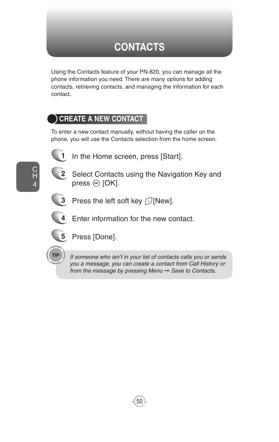 Contacts | UTStarcom PN-820 User Manual | Page 52 / 282