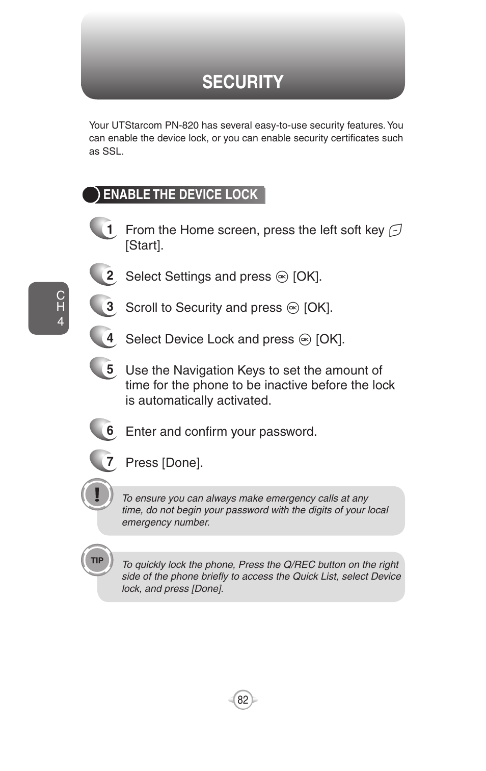 Security | UTStarcom PN-820 User Manual | Page 84 / 282