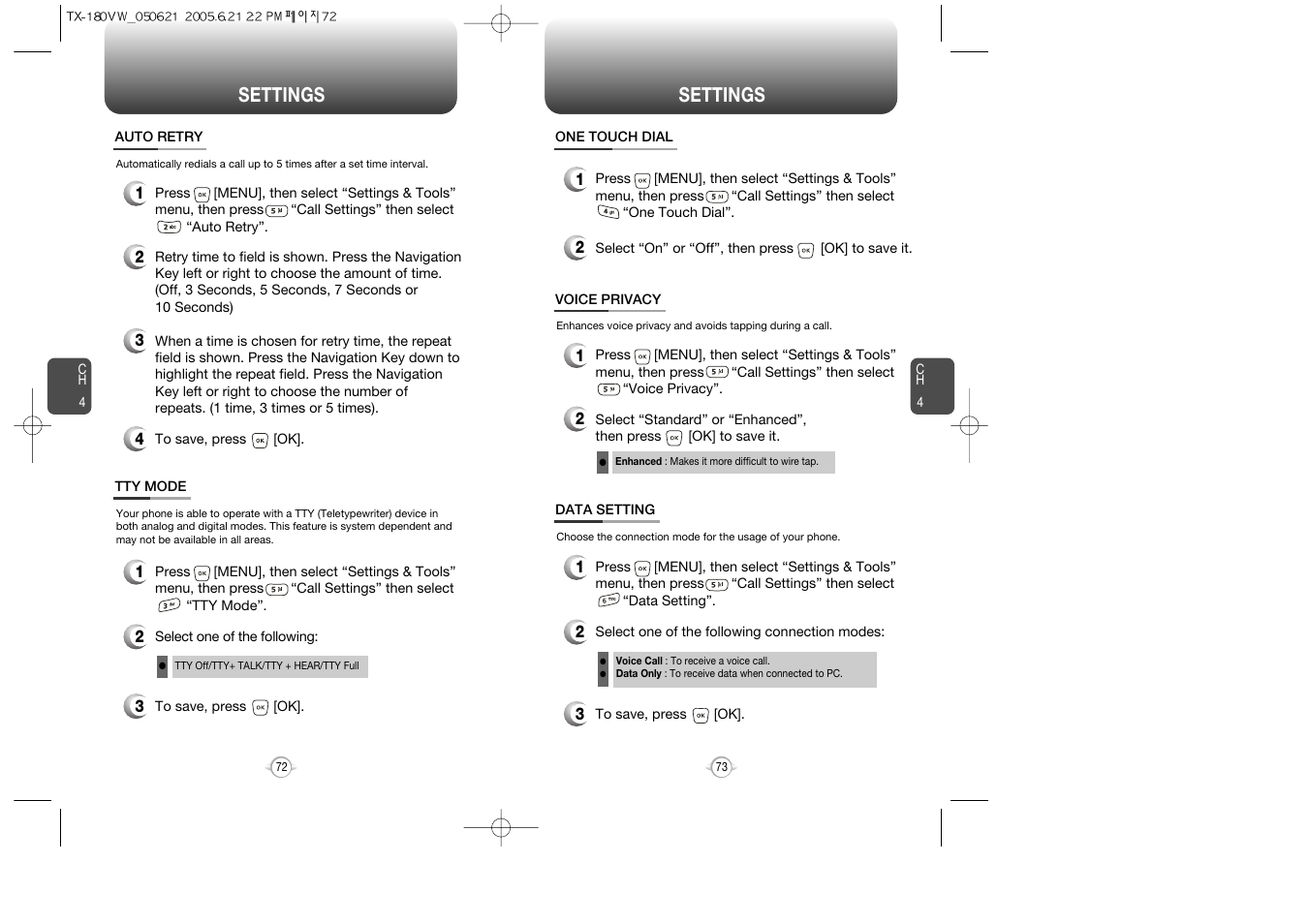 Settings | UTStarcom CDM 1080 User Manual | Page 38 / 63